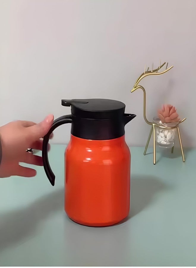 VENDLY إبريق شاي وقهوة حراري من فيندلي مع مصفاة | 1000 مل | لحفظ المشروبات ساخنة/باردة، مصنوع من الفولاذ المقاوم للصدأ ومقاوم للغبار، إبريق ماء معزول للحفلات/المنزل (برتقالي) - Image 2